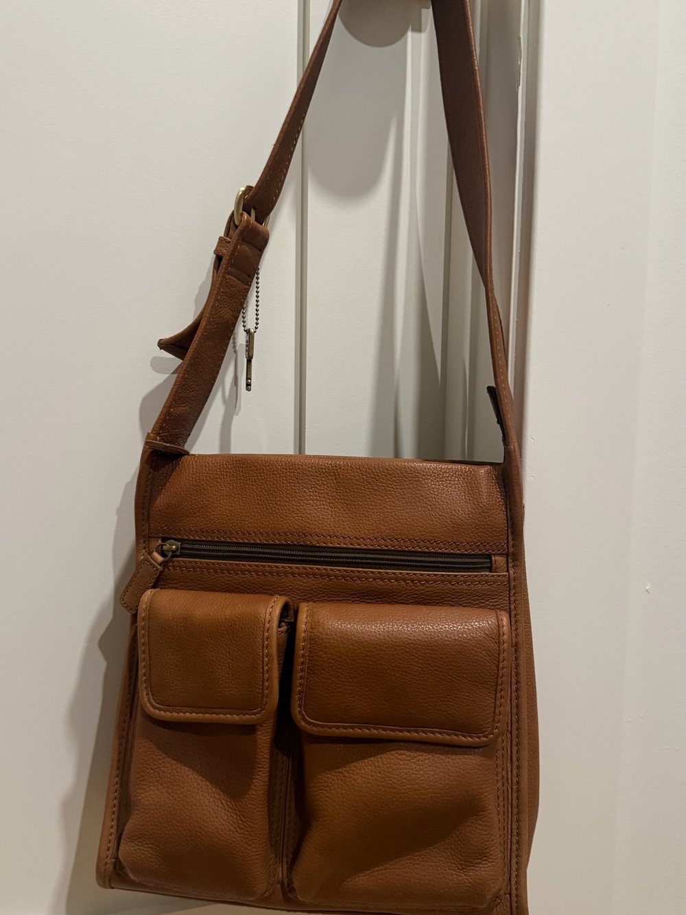 Fossil Brown Leather Crossbody Bag with Front Pockets